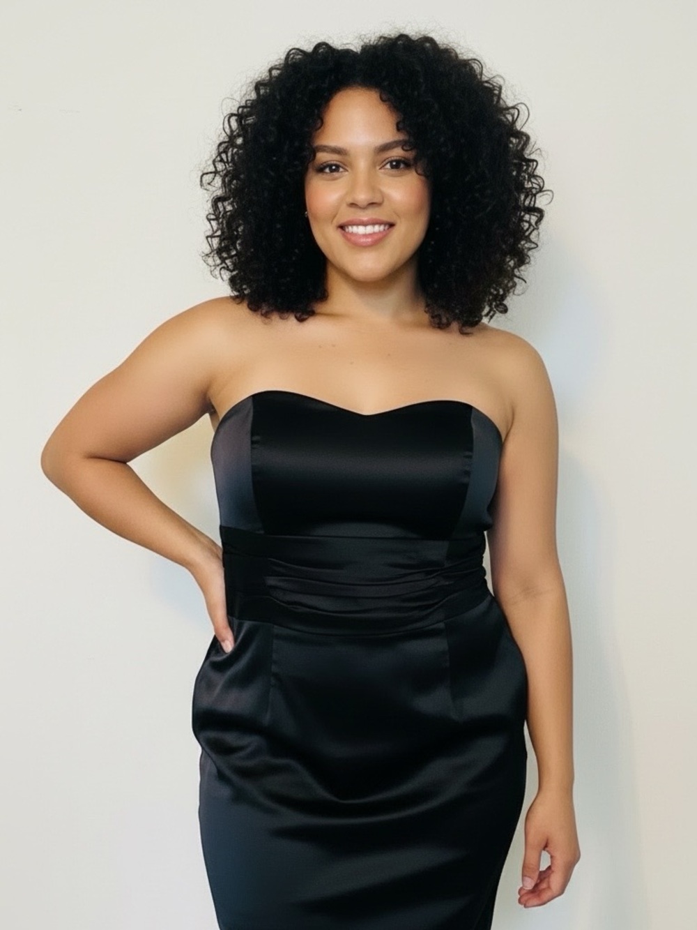 David's Bridal Black Strapless Satin Mini Dress